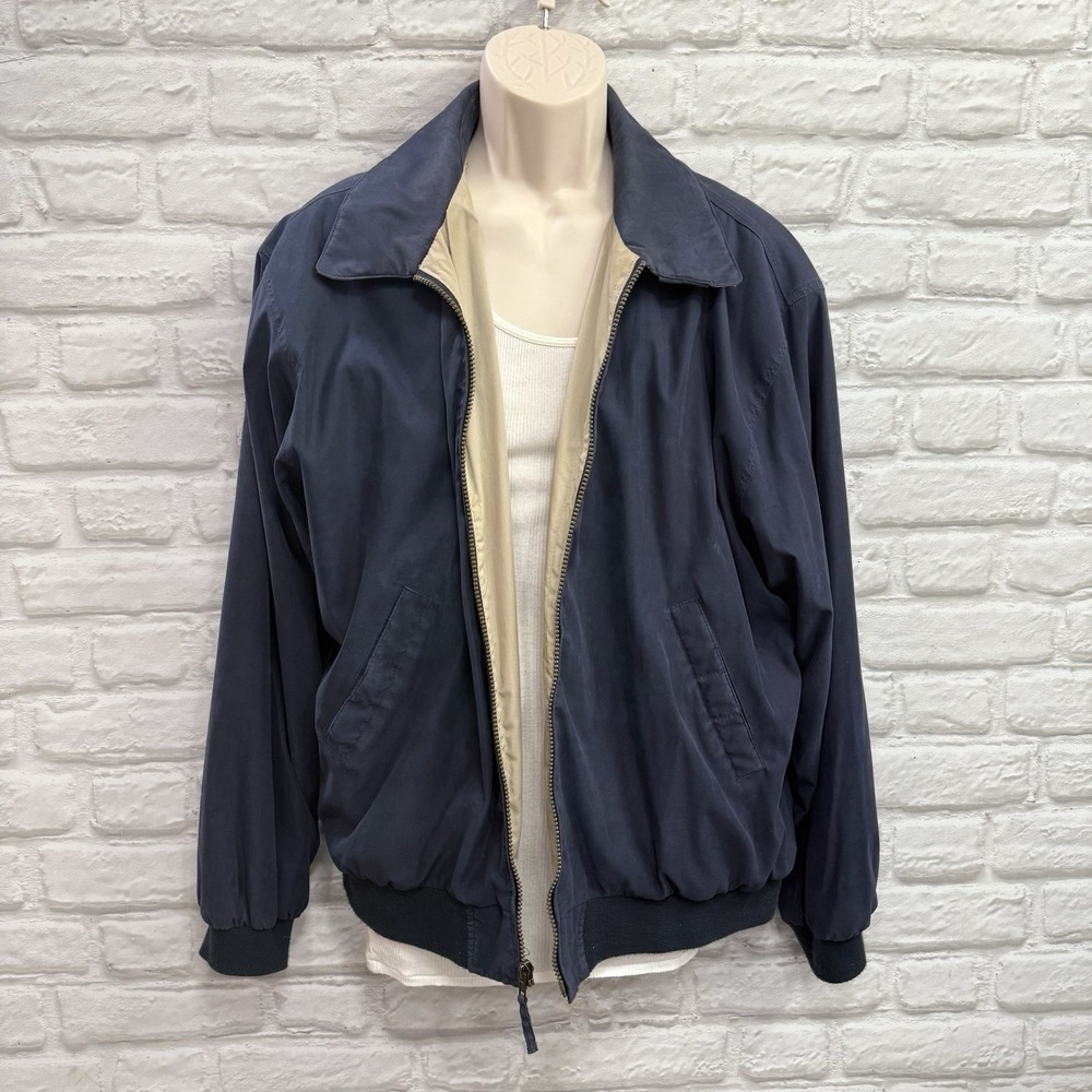 Vtg Y2K St Johns Bay Men's XL Full Zip Navy Lightweight Bomber Jacket Harrington